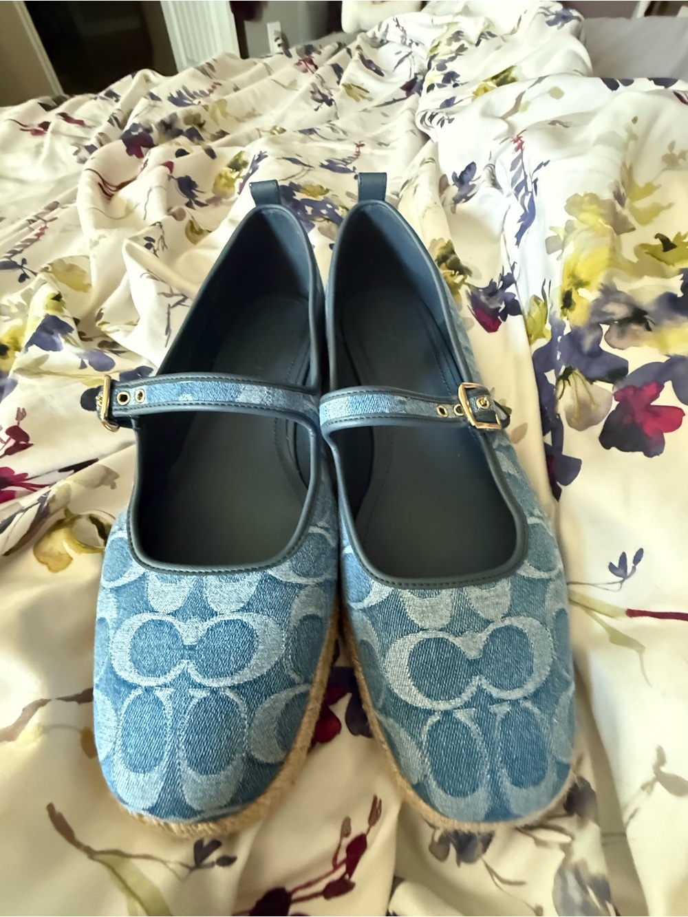 Coach Denim Blue Mary Jane Espadrille Mules